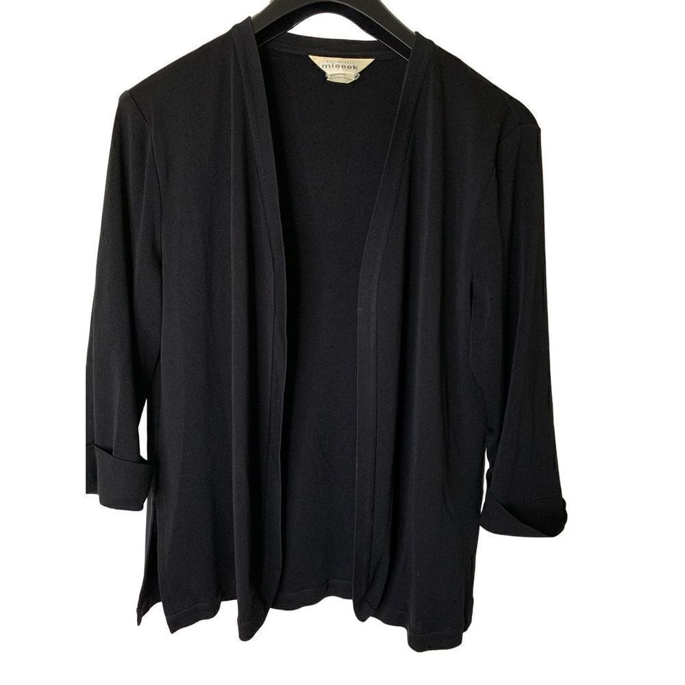 Exclusively Misook open front cardigan jacket black women’s size large